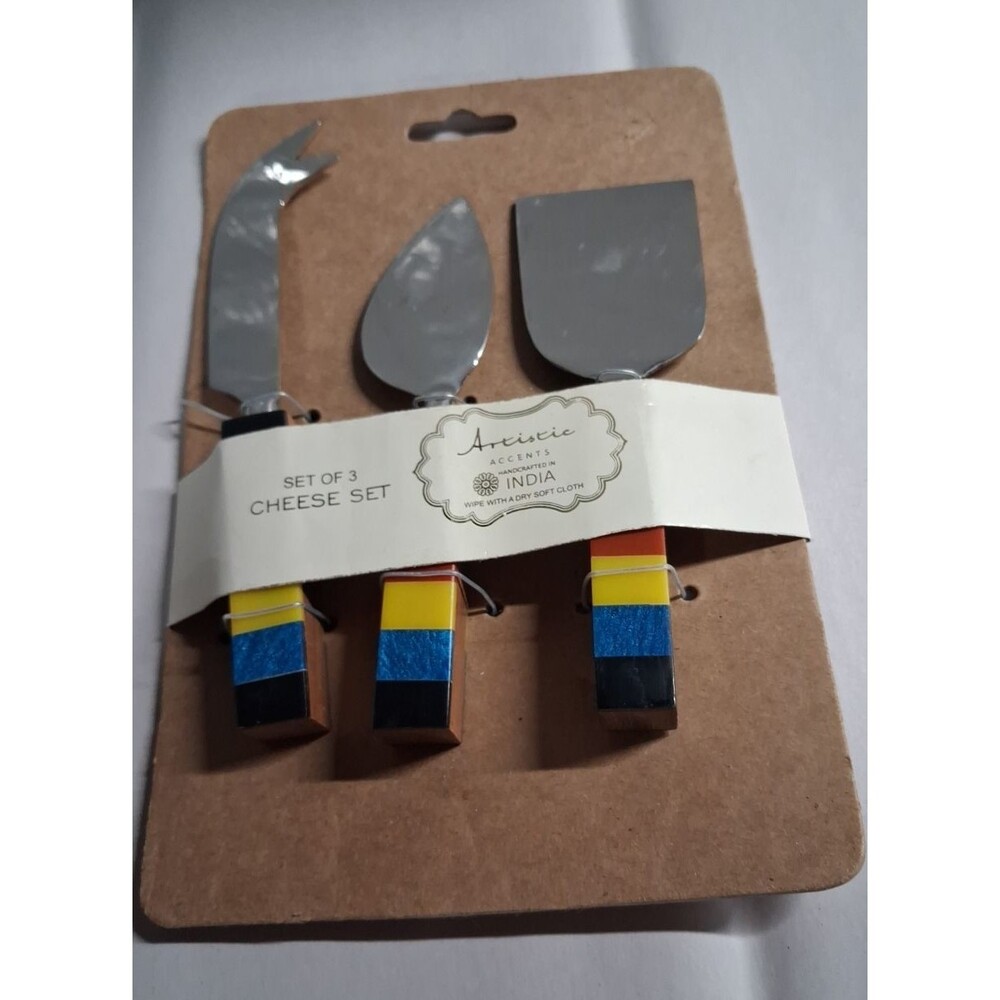 New Artistic Accents Cheese Knives Set of 3 Handcrafted In India Rainbow